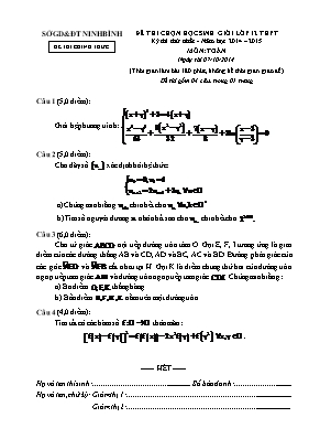 Đề thi chọn học sinh giỏi lớp 12 THPT Kỳ thi thứ nhất - Năm học 2014 2015 Môn Toán